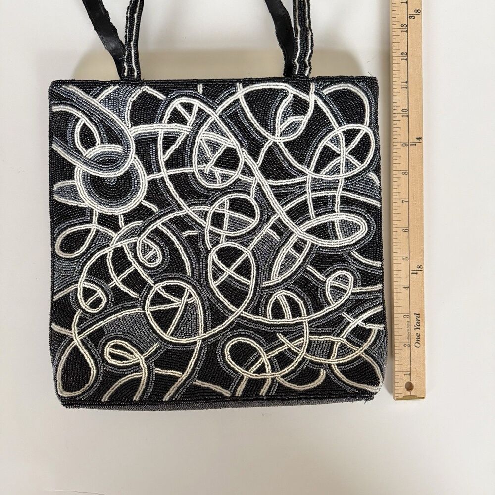 VNTG Gevarno Black Silver Purse Handbag Tote with Handle - New with tag - Beaded - Picture 8 of 11